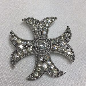 Vintage Rhinestone Maltese Cross Brooch